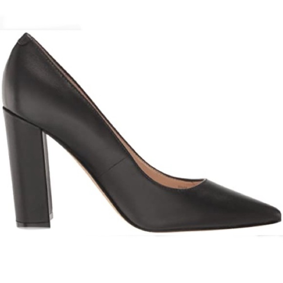 MARC FISHER $150 Women's Black LEATHER Chunky Block Heels Pumps Shoes Size 6 - Picture 2 of 8